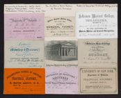 Matriculation cards from medical classes attended at University of Nashville, Jefferson Medical College of Philadelphia, Philadelphia School of Anatomy, University of New York, Bellevue Hospital Medical College, and University of New York Department of Medicine